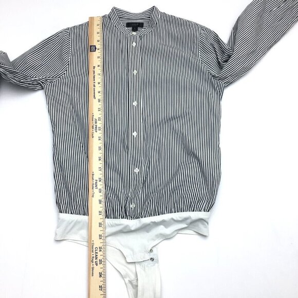 J. Crew Black White Stripe Shirt Stretch Tailored Perfect Bodysuit Long Sleeve 4 - Picture 6 of 9
